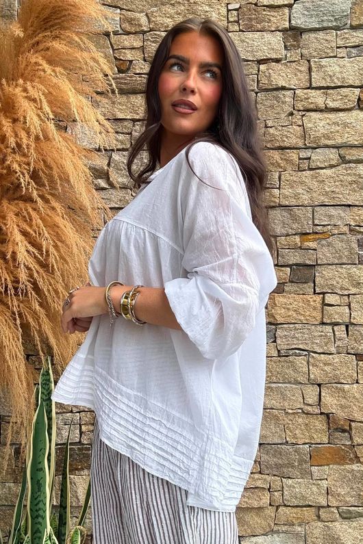 Prairie Pintuck Cotton Smock White